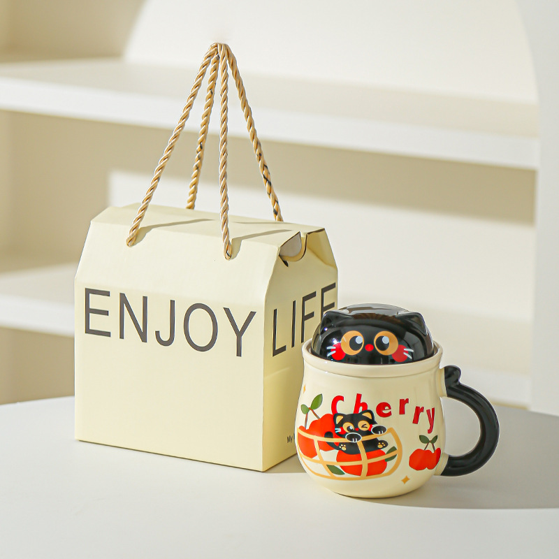 Fruta creativa gatos con tazas de fugas de té encantadoras caricaturas de alto valor de la cara de la taza de desayuno de leche doméstica taza de agua de oficina