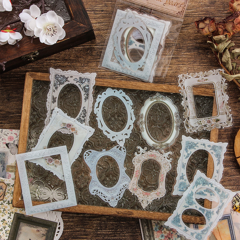 Impresión pintoresca transparente pegatinas de mascotas impermeables paquetes de pegatinas de marco retro transfronterizos álbum de fotos de decoración pegatinas de marco de fotos europeas