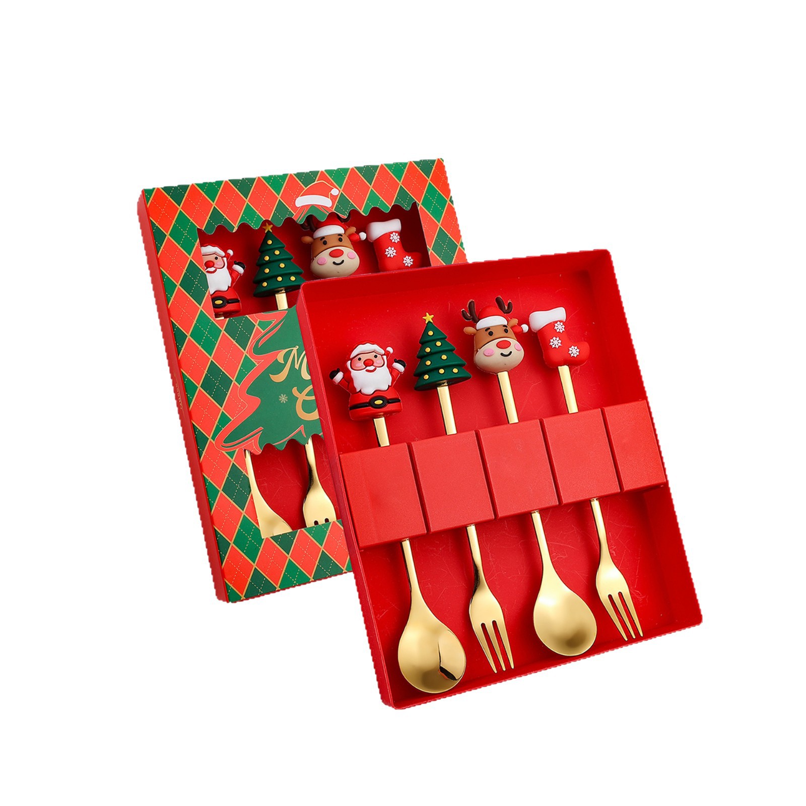 Cuchara transfronteriza de acero inoxidable Santa Claus árbol cuchara de café postre tenedor de fruta muñeca cuchara tenedor vajilla juego de regalo image 6