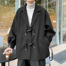 牛角扣短款毛呢大衣男装呢子外套2023秋冬港风新款加厚高街风衣男