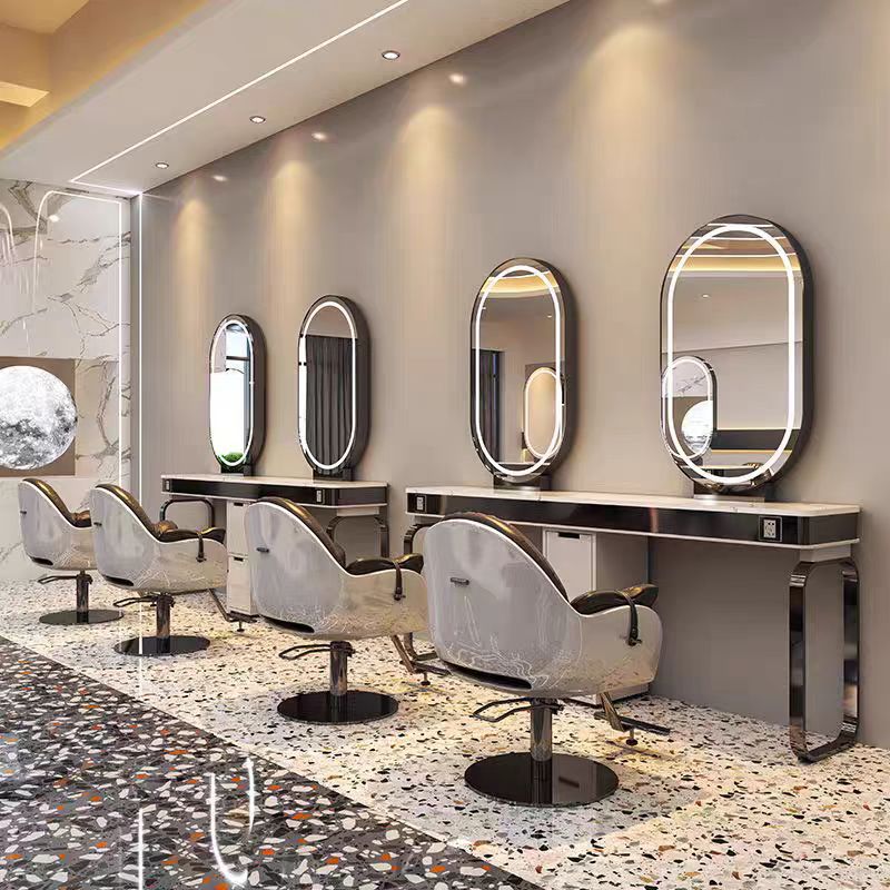 Barbería espejo salón de belleza especial lámpara espejo red salón de belleza rojo permeado cortador de cabello cabinet integrado tablero de espejo único y doble cara