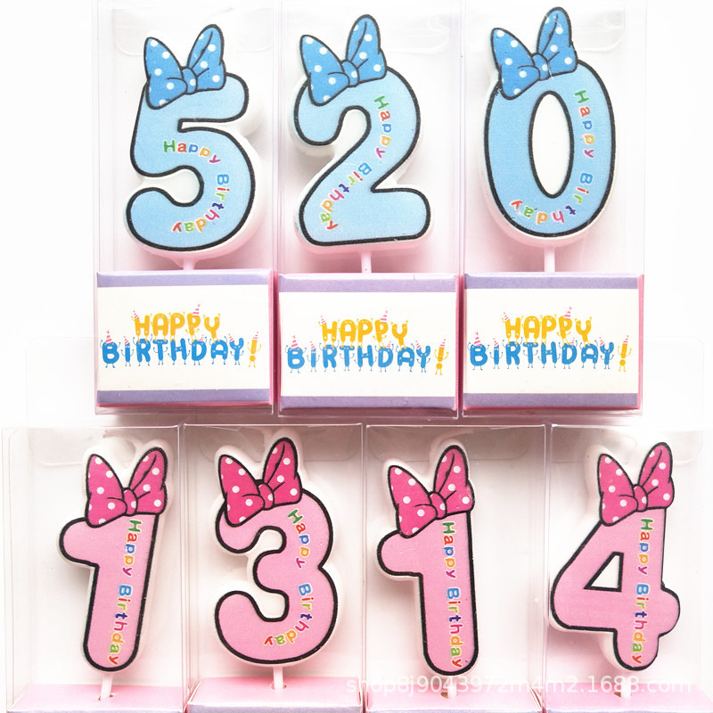 Children's blue fuchsia cartoon candle with bow