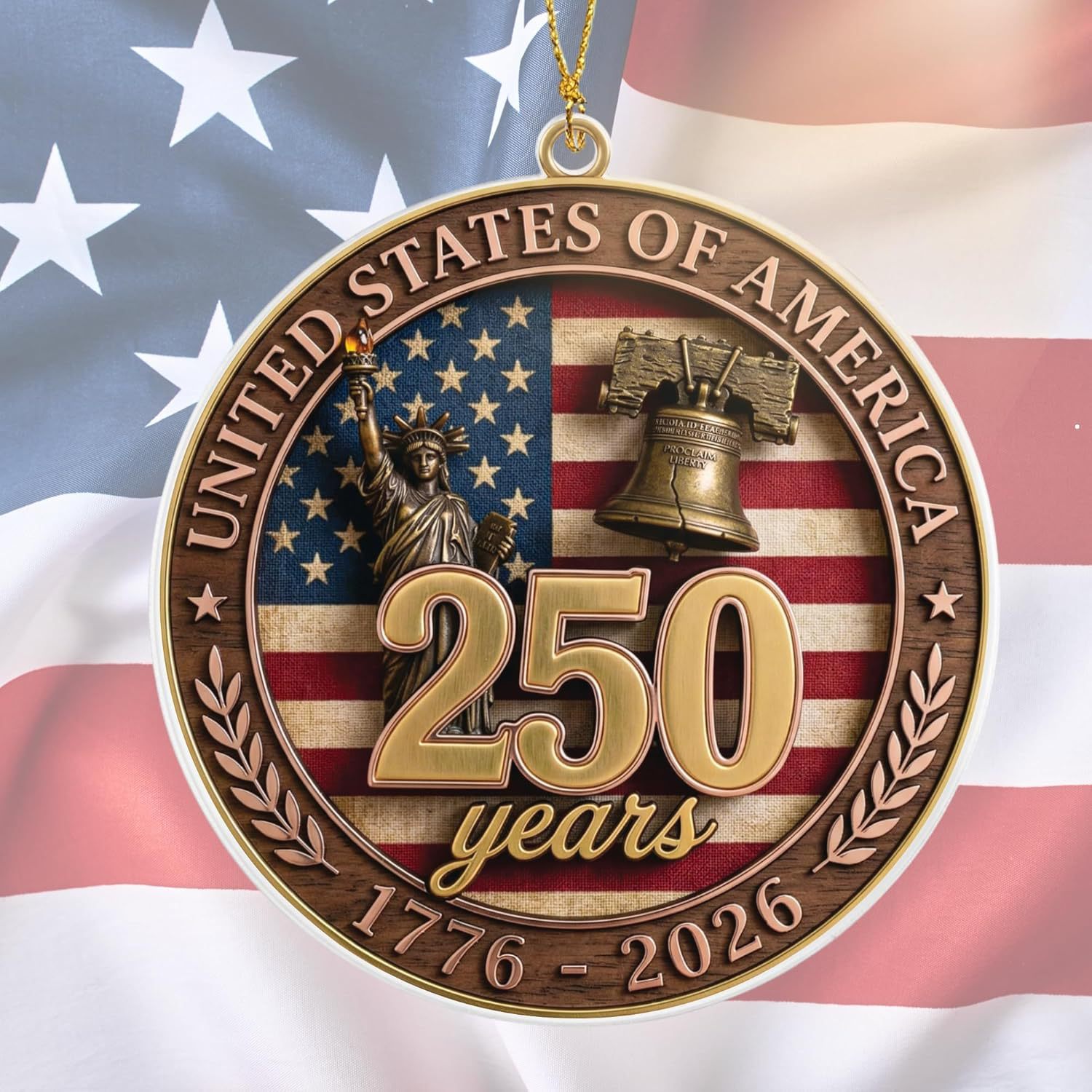 Decoración del 250 aniversario de la fundación de los Estados Unidos - Decoración del árbol de Navidad del Día de la Independencia de la Estatua de la Libertad 2D plana