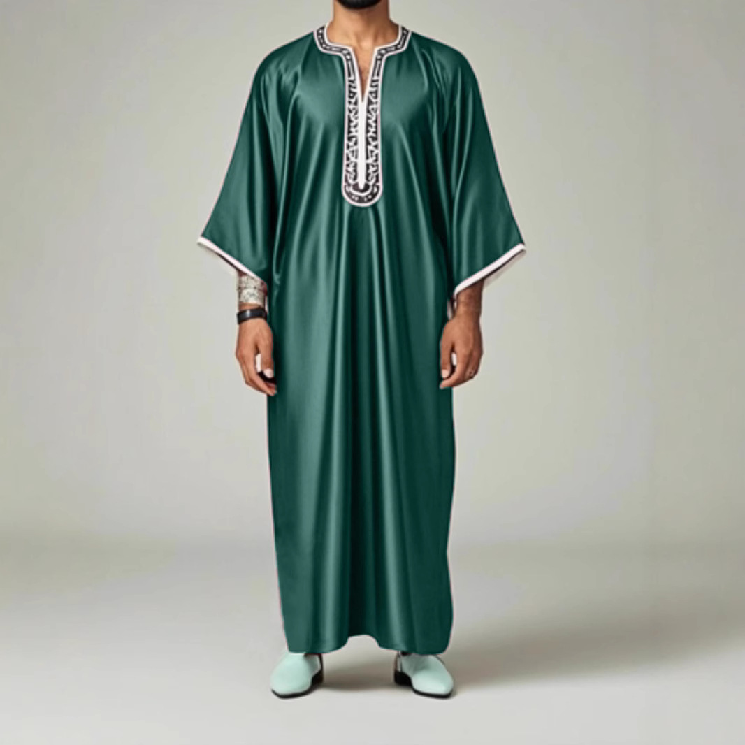 Men's African Print Kaftan Robe With Moroccan Side Pockets - Comfortable Ethnic Long Dress For Casual Wear_voghion.com