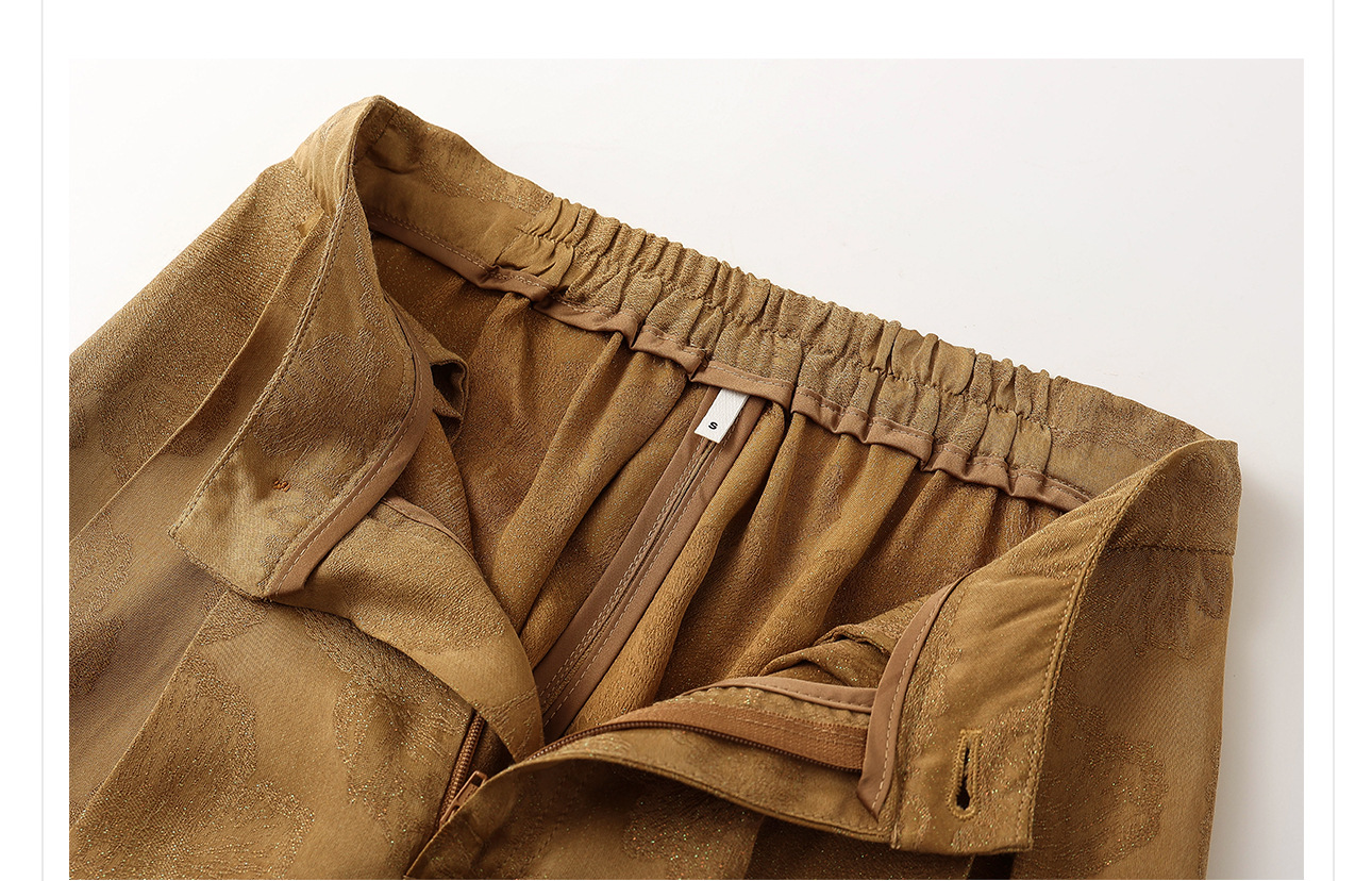 Quần ống rộng nữ phong cách Trung Hoa mới, chất rayon dệt vàng satin rủ — đen, Màu trắng nhạt, màu vàng chi tiết 34