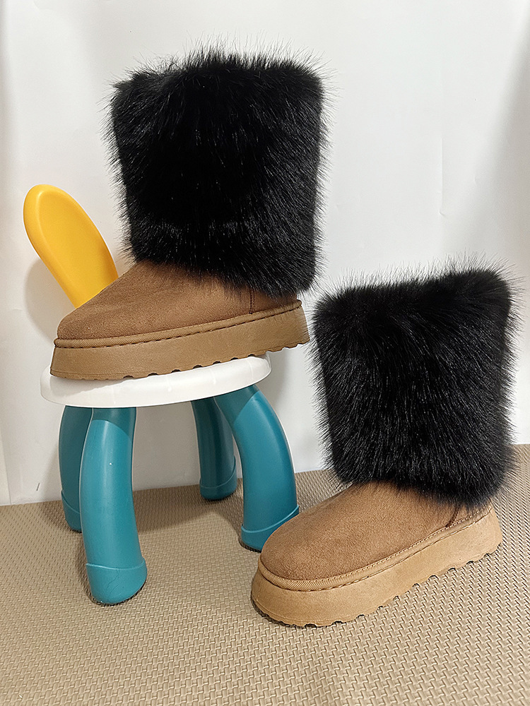 2024 botas de lana de tacones altos, zapatos de invierno para mujeres, botas de nieve de lana de alto perfil