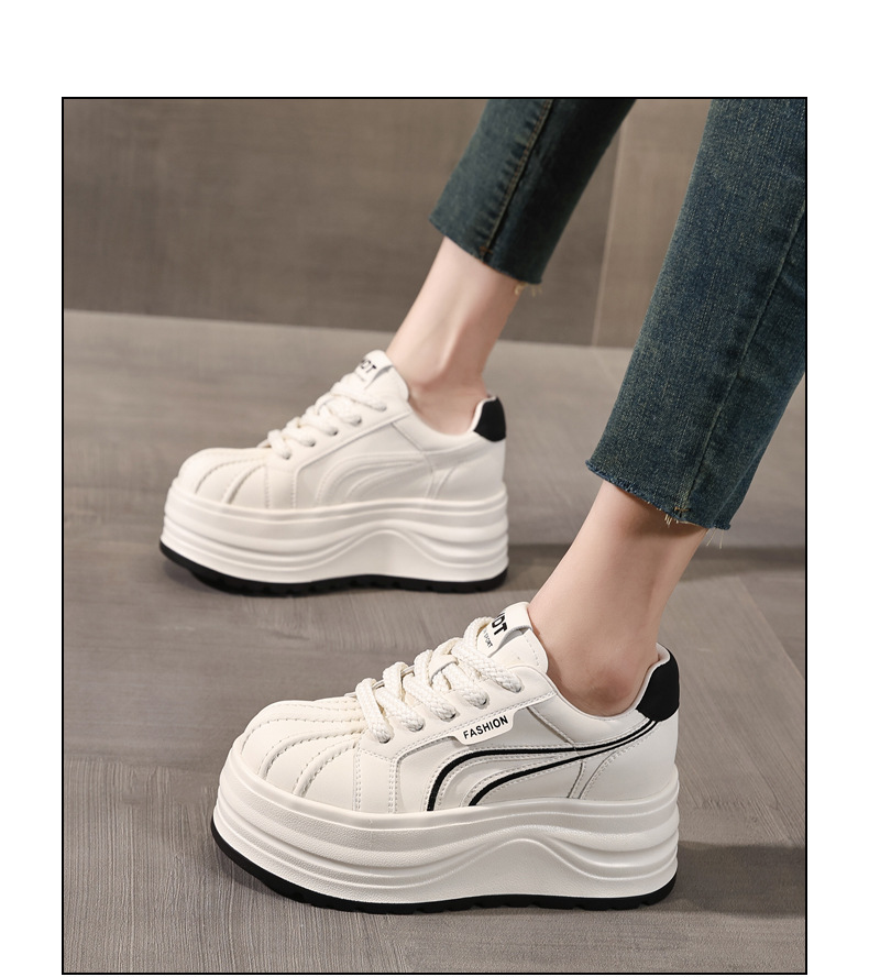 Giày sneaker nữ đế dày tăng chiều cao phong cách basic trắng — Bạc trắng chi tiết 15