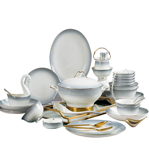 Wholesale Ceramic Tableware Bowl Butterfly Jingdezhen High-Grade Bone China Bowl Plate Dishes Set Gift Moving House Gift Bowl Chopsticks Set