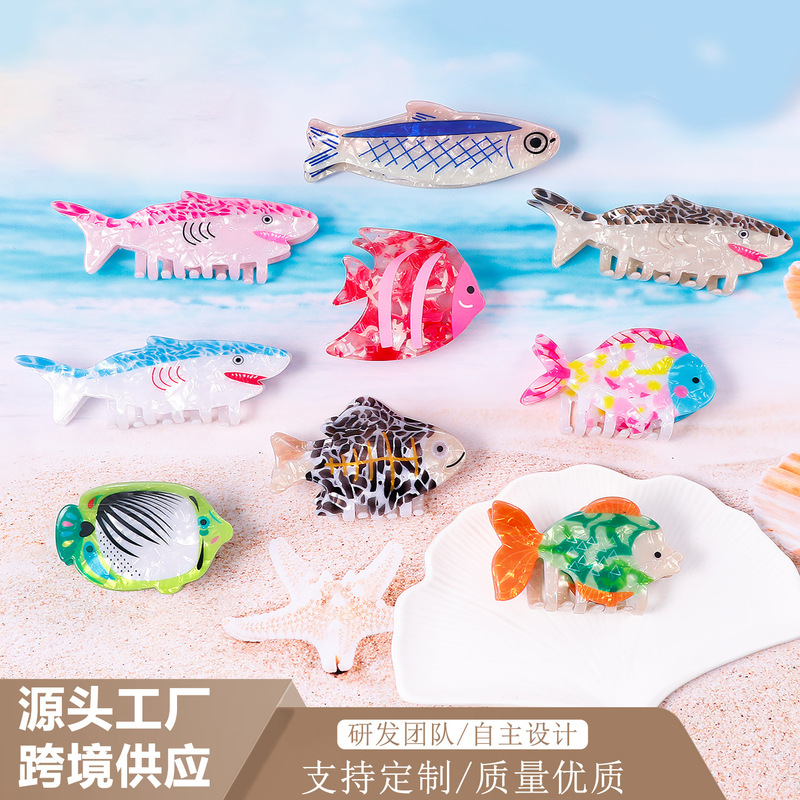 戈蕾思饰品新款海洋动物系列抓夹鲨鱼热带鱼童趣发夹女鲨鱼夹发饰|undefined