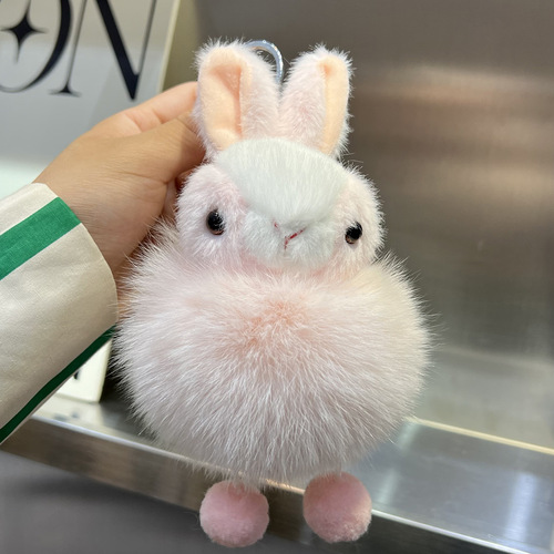 [Cute bunny] Real fox fur ball car keychain pendant ins plush doll backpack bag pendant