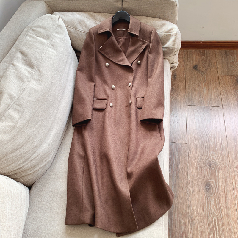 2025秋精仿羊毛  英伦范经典翻领长风衣气质通勤外套批发B3AD9797
