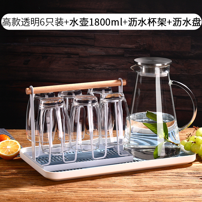 Taza de vidrio transparente para beber taza de agua fría taza de leche taza de té resistente al calor 6 set de hervidor de agua fría material de alta borosilicona
