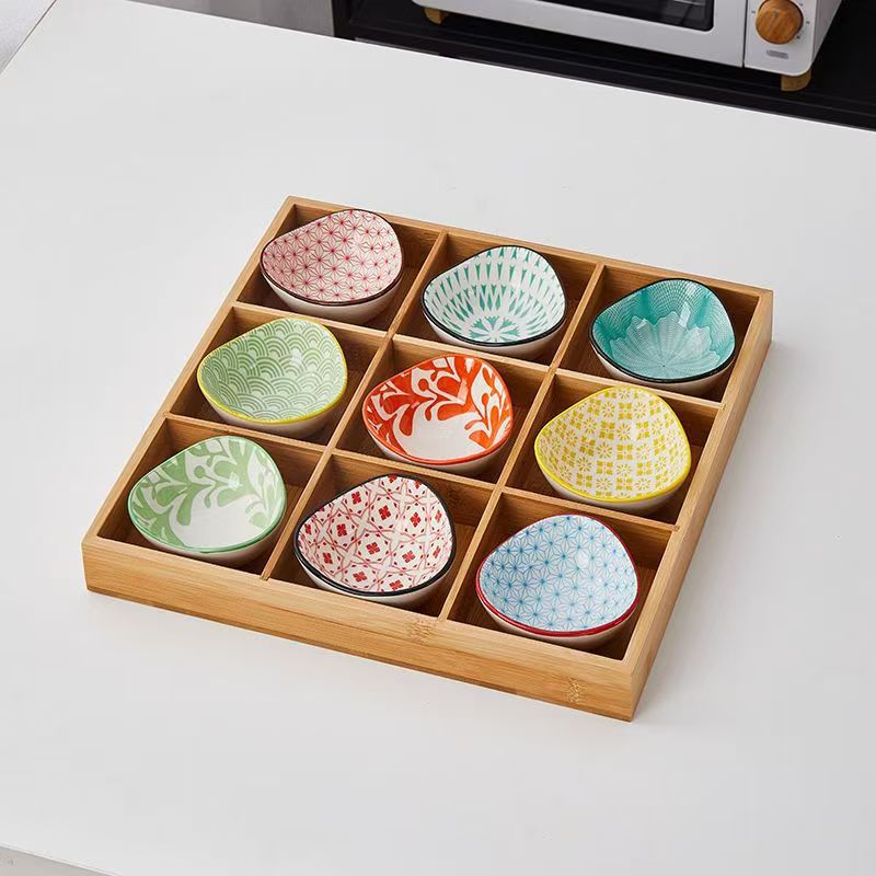 囲炉竹木九宮格食器皿火鍋店ソース皿野菜トレー焼肉木皿盛り合わせ