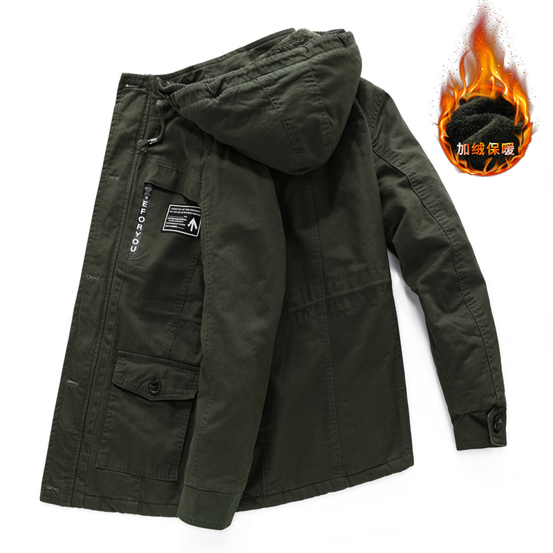 Abrigo de algodón acolchado de invierno para hombres con forro polar engrosado ropa de trabajo de mediana edad y edad avanzada rompevientos algodón casual más tamaño Abrigo acolchado de algodón al aire libre transfronterizo