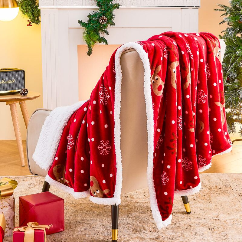 クリスマステーマ雪花トナカイ模様毛布快適昼休みブランケットフランネル家庭保温毛布メーカー直販|undefined