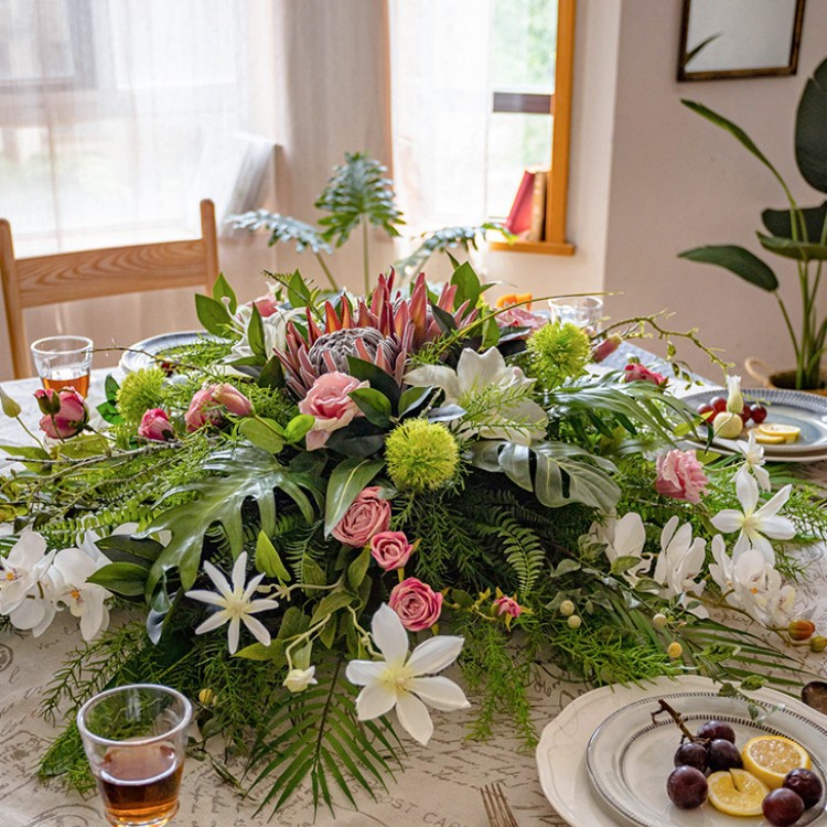 餐桌花摆件高端仿真花餐厅宴会装饰花艺会议室卧室客厅桌面花
