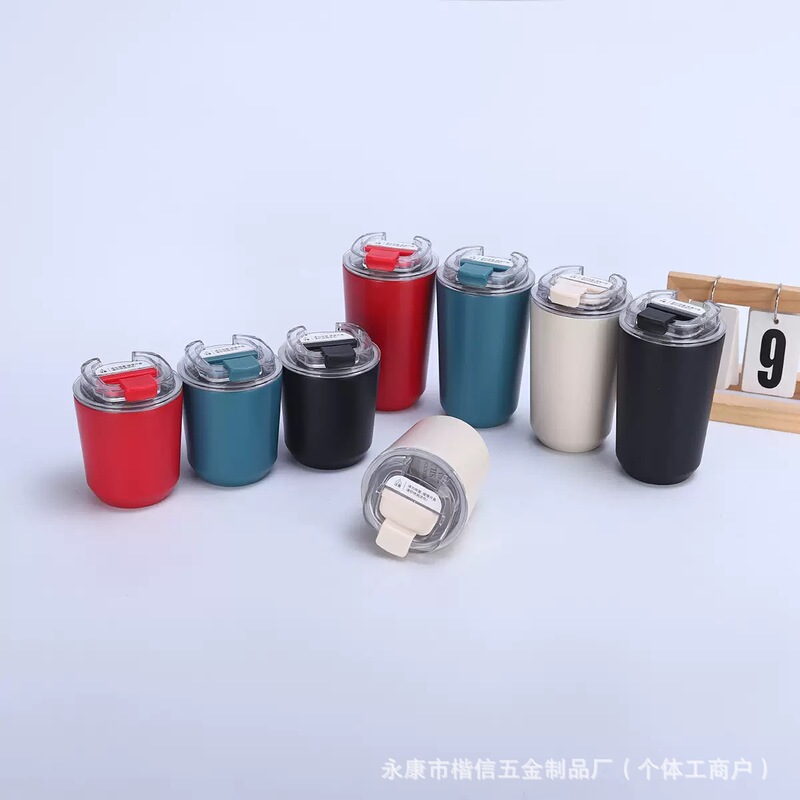 新しい 304 ステンレス鋼魔法瓶カップ、蓋付きのワンクリックオープンコーヒーカップ、シンプルな大容量マグカップバッチ|undefined