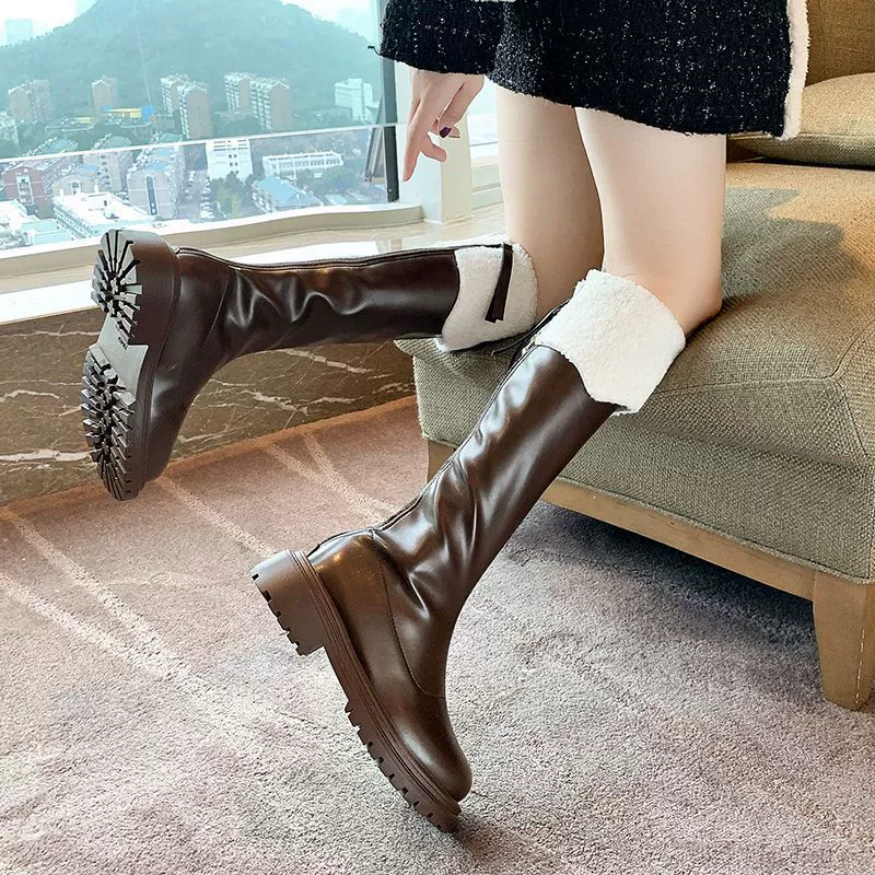 Ботинки из овечьей шерсти Женские сапоги до колен 2023 новые зимние сапоги на флисовой подкладке Красные высокие тонкие сапоги в сетку