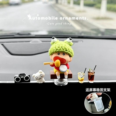 screen decoration creative gift — Car ornaments - rotatable-frog-hat-shin-chan-shiro-radio-2-drinks-comes-with-l-shaped-base-adhesive-sticker