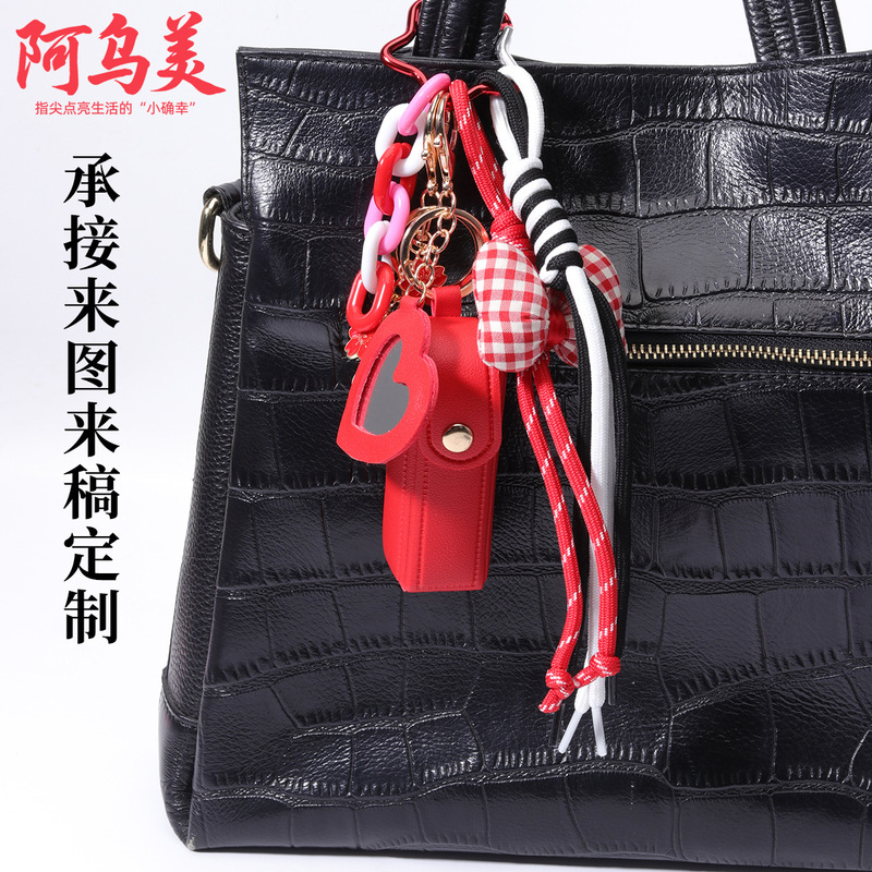 Red Lipstick Leather Case Acrylic Bow Bag Charm Wholesale Miu Series Bag Strap Accessories