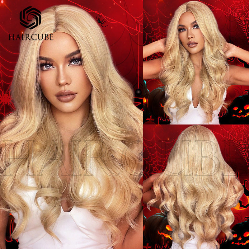 HAIRCUBE new European and American synthetic wig golden mid-length long curly hair female style recommend product wigs