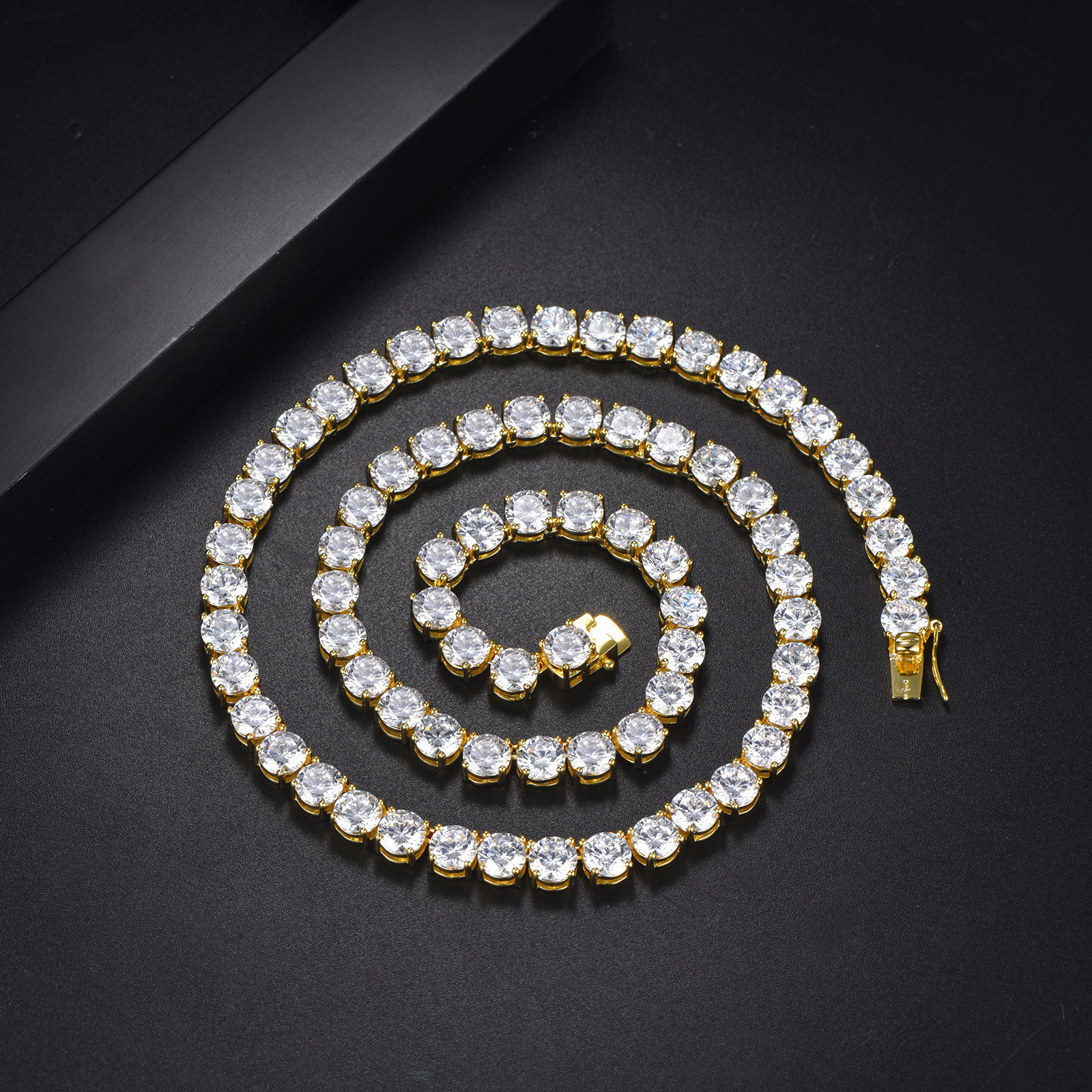 European and American Men and Women Full Diamond Hip-Hop Necklace Jewelry Cross-Border Fashion 2-6mm 4-Claw Copper Inlaid Zircon Tennis Necklace