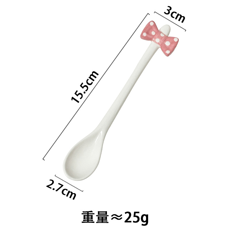Hand-painted Ceramic Coffee Spoon With Bowknot Korean Style_voghion.com