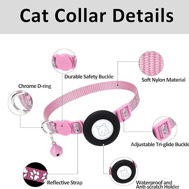 Funda Protectora y Collar para Gato de Silicona Reflectante Nocturno con Hebilla de Seguridad para AirTag