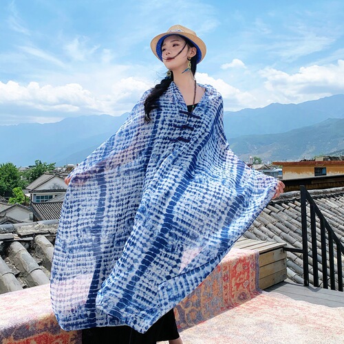 2025 New Chinese Style Scarf with Overcoat, Retro Cotton Linen Silk Scarf for Women, Embroidered Button, National Style Linen Tassel, Travel Vacation Scarf