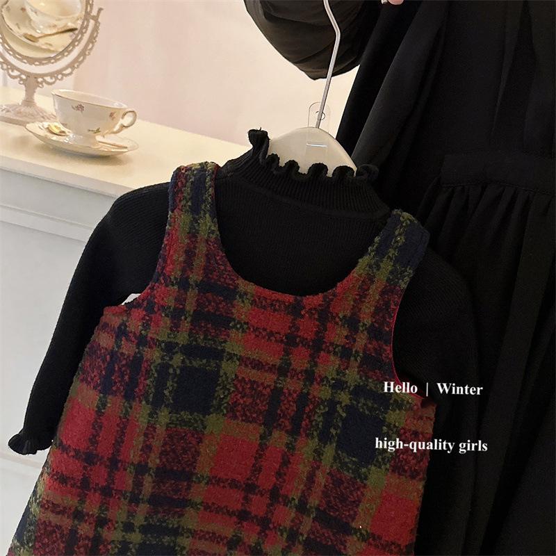 Salty Lime siete niñas vestido de otoño e invierno ropa 23 nuevos niños ropa de felicitación de Año Nuevo niñas Año Nuevo chaleco a cuadros vestido de princesa