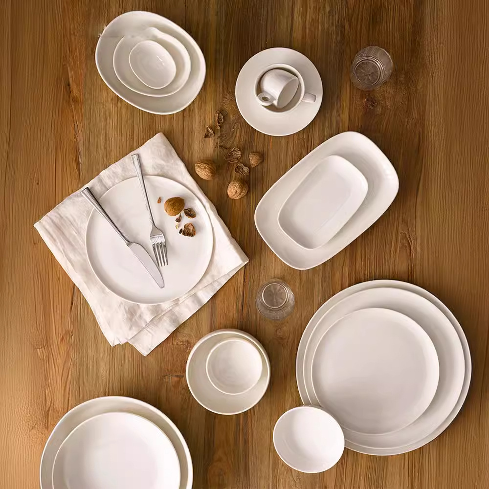 Transfronterizo LZ Luhang cerámica blanca pura cubiertos minimalistas platos de sopa platos de arroz platos de pescado sopa de sopa