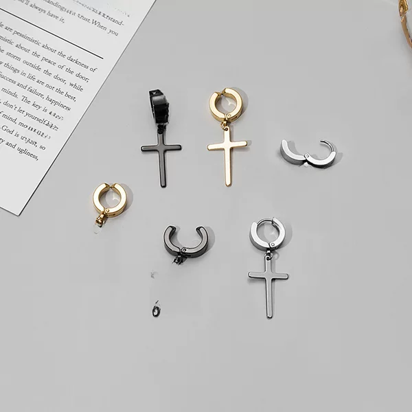 Korean fashion simple stainless steel cross earrings European and American short without ear hole all-match fashion ear clip for men and women