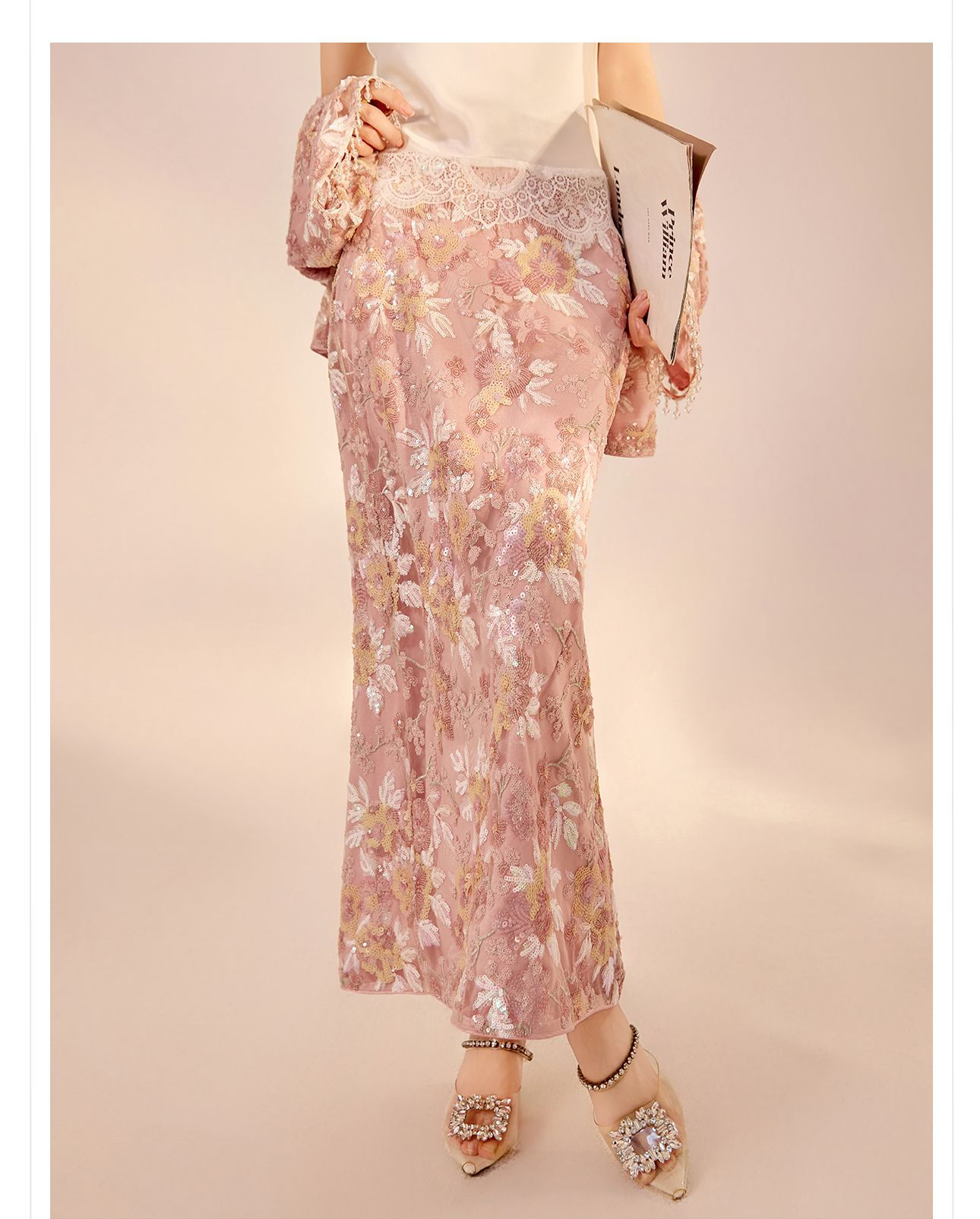Set áo khoác và chân váy nữ phong cách Tân Trung Hoa thêu sequin cao cấp N2064 — Váy nửa, Áo khoác chi tiết 17