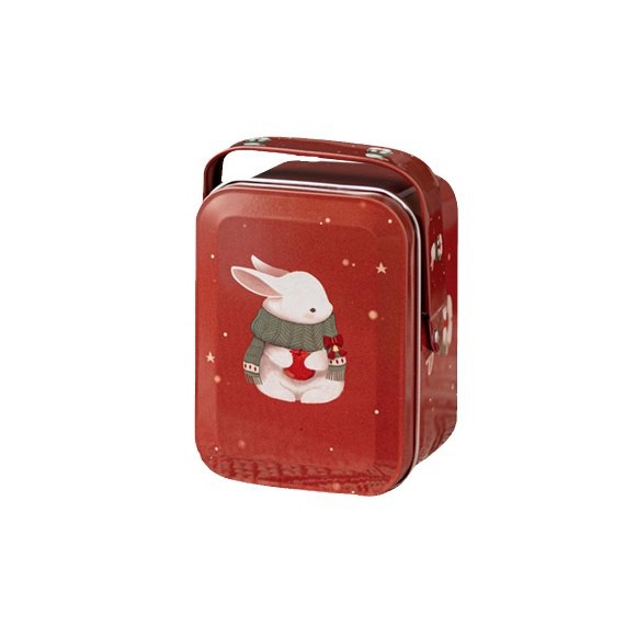 Caja de hojalata navideña roja, exquisita caja de dulces de mano, pequeña caja de hojalata para galletas, caja cuadrada de hojalata navideña vacía