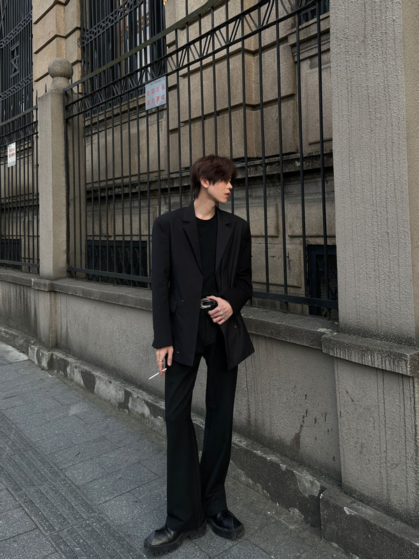 cl vintage jacket feeling ruffian handsome eanfit small coat men's suit casual suit spring and autumn black autumn