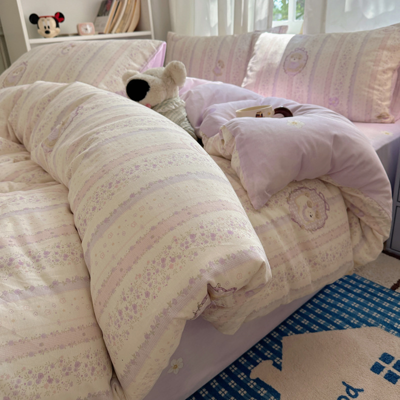 Dream Teddy (¡recomendado!) / Juego de sábanas de 1,2 m de tres piezas [funda de edredón 150*200cm sábana de cama 180*230cm funda de almohada 48*74cm * 1]