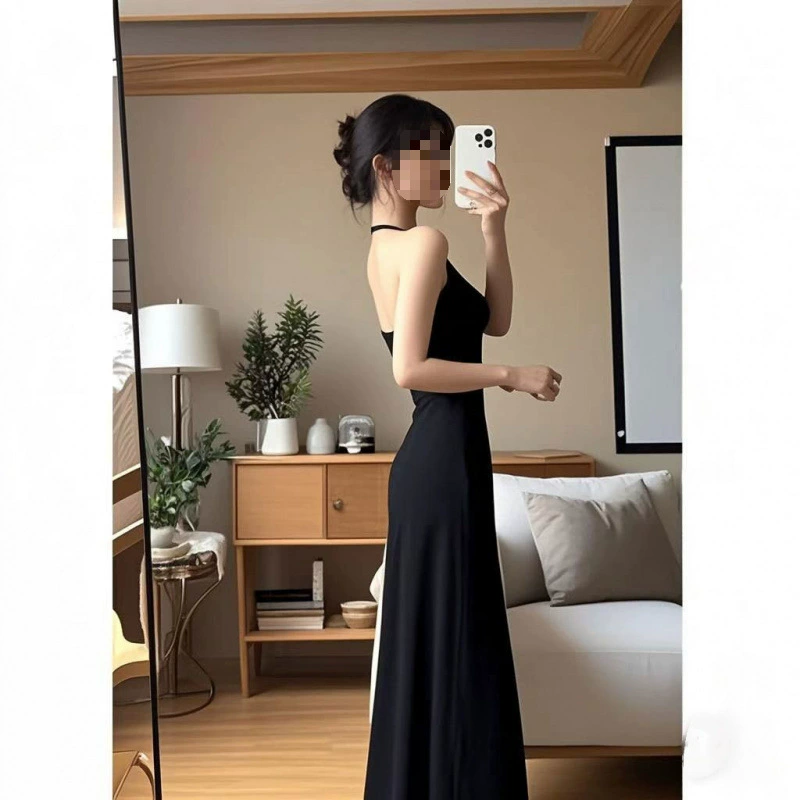 Платье с открытой спиной и воротником-халтер, женское платье Pure Lust Hot Girl, новая весенняя майка с затягиванием талии и длинной юбкой с подкладкой для груди