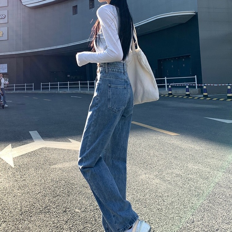High-waisted wide-leg jeans for women, 2026 new style, petite fit, retro straight-leg, loose-fitting, autumn/winter thin version