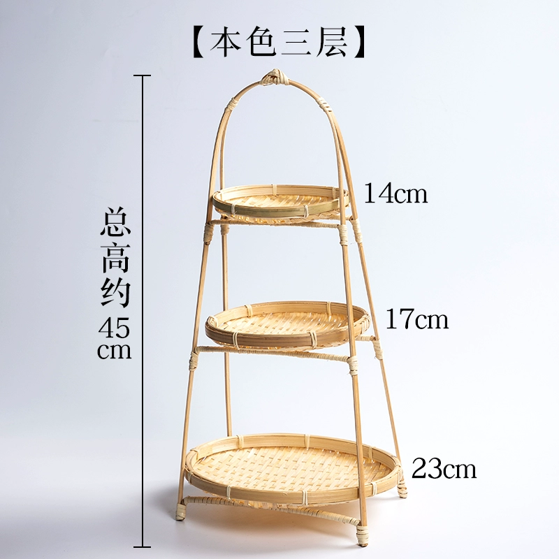 Bamboo small basket with round handle, tea and fruit basket, pastry tray, creative small bamboo basket, multi-layered bamboo basket