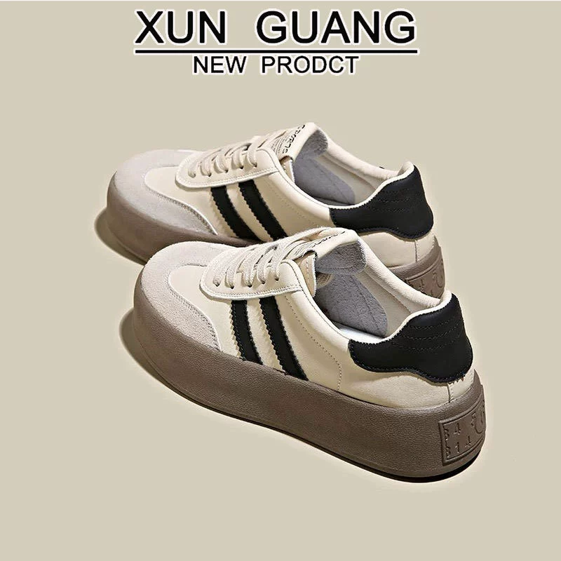 Головной слой коровьей кожи ~ Немецкая обувь женская весна и лето 2025 новая толстая подошва увеличена кожаная белая обувь дикая повседневная обувь