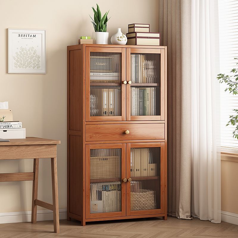 Bookshelf Floor-Standing Storage Rack with Door Dust-Proof Children's Book Storage Cabinet Home Living Room Wall-Mounted Bamboo Bookcase Clearance