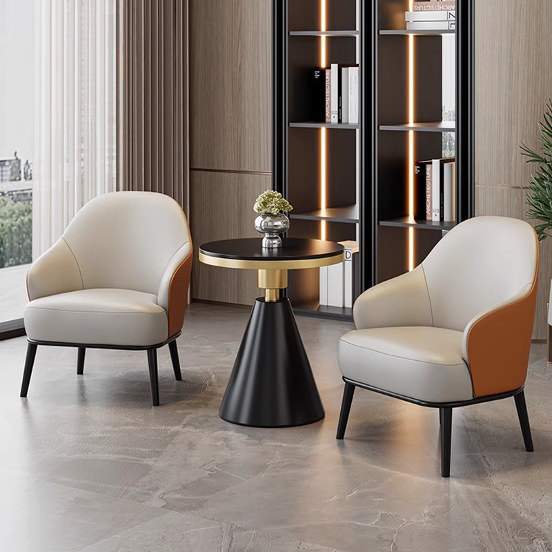 Modern Italian-Style Sales Office Negotiation Table and Chair Combination Light Luxury Single Sofa Chair Milk Tea Shop Cafe Leather Art Sofa
