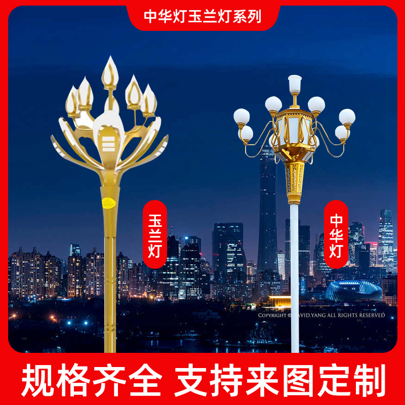 厂家led8米12米14米玉兰灯户外防水市政道路城市照明路灯中华灯