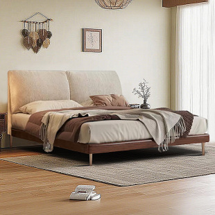 Elephant Ear Bed Retro Chenille Fabric Bed Ash Solid Wood Master Bedroom Wedding Bed Light Luxury Soft Package Double Bed