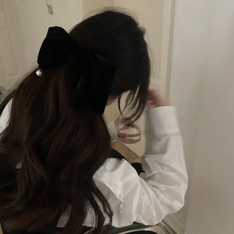 Horquilla para el pelo de terciopelo perlado de alta calidad de Ernie's Daily con lazo para niña, accesorio para el pelo con pinza lateral y flequillo_voghion.com