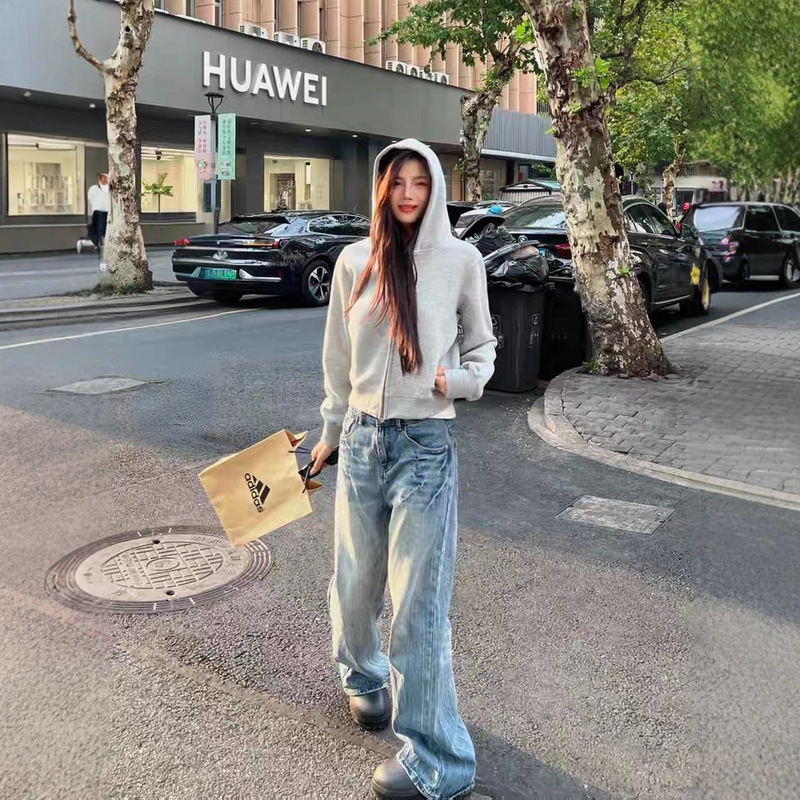 重磅400G美式街头短款开衫连帽卫衣女ins潮流挺括帽衫|undefined