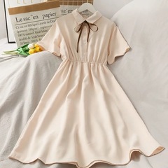 Children's College Style Dress for Girls, Korean Version, Belted High-Waist Skirt, Summer New Arrival, Versatile Short-Sleeve Princess Dress