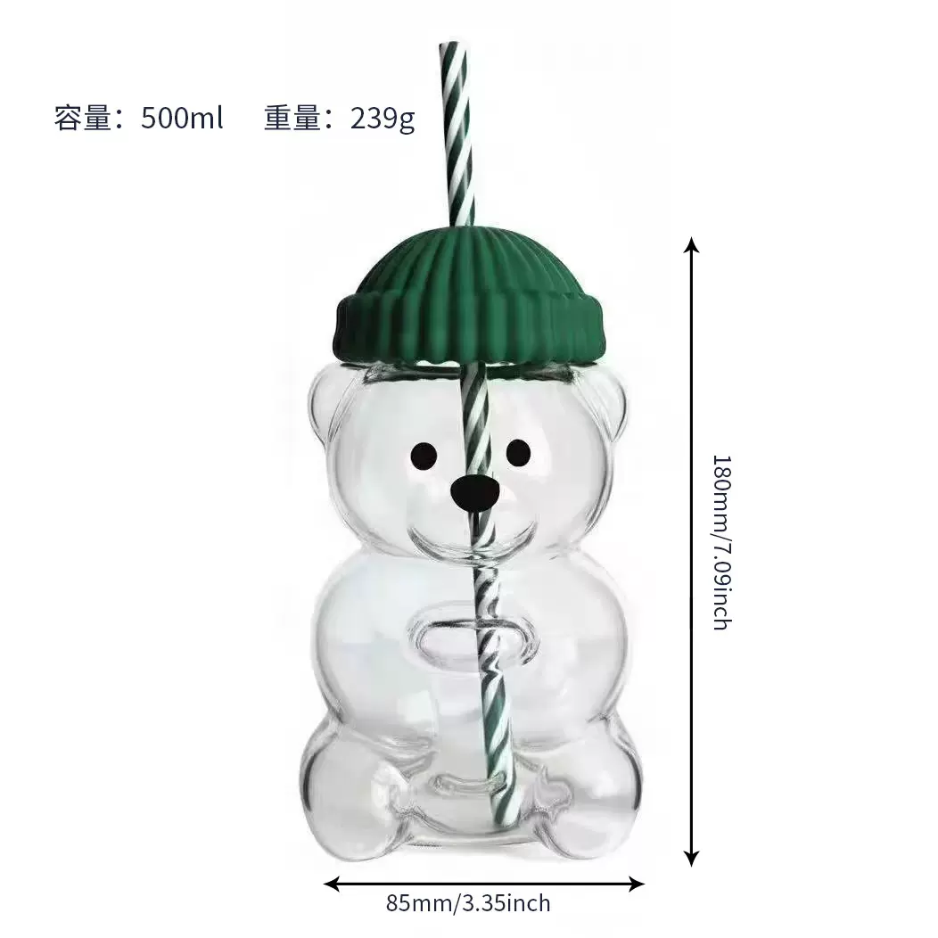 小熊造型水杯Glass Bear Cup Limited Edition玻璃咖啡杯子吸管杯