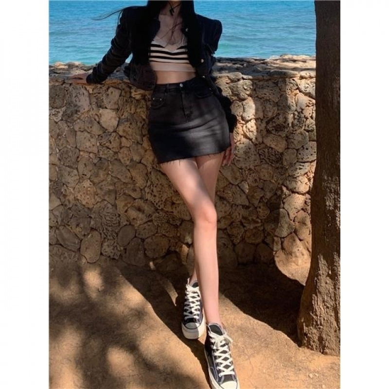 2024 Denim Spice Girls suit American Retro Short Skirt Jacket Coat Salt Cool Fried Street Handsome Motorcycle Wind Women Autumn