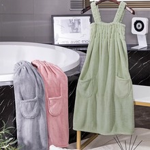 2025年新款可穿浴巾式浴袍女成人吊带浴裙可裹家用吸水速干